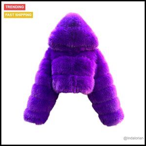 Faux Fox Fur Hooded Bolero Cropped Jacket Luxury Winter Fashion Y2K Chic